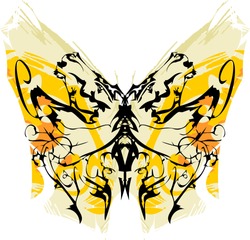 Grunge butterfly wings with linear pattern. Textural butterfly with an unusual pattern for wallpaper, posters, textiles, prints on t-shirts, labels, tattoos, etc.