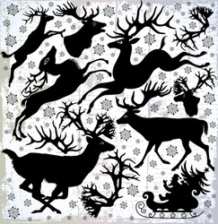 Set of vector illustration with deers silhouettes on an abstract background.