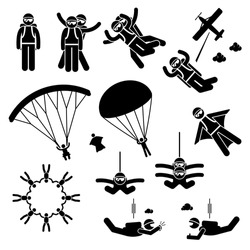 Skydiving Skydives Skydiver Parachute Wingsuit Freefall Freefly Stick Figure Pictogram Icons