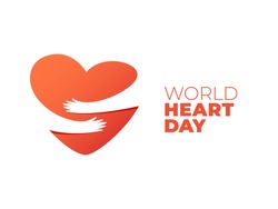 World Heart Day, hands hugging heart symbol. Vector illustration of hands hugging heart, Heart Care concept