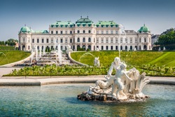 Beautiful view of famous Schloss Belvedere, built by Johann Lukas von Hildebrandt as a summer residence for Prince Eugene of Savoy, in Vienna, Austria