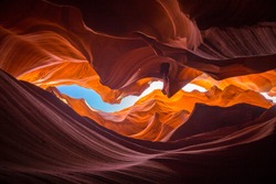 Beautiful wide angle view of amazing sandstone formations in famous Antelope Canyon near the historic town of Page at Lake Powell, American Southwest, Arizona, USA
