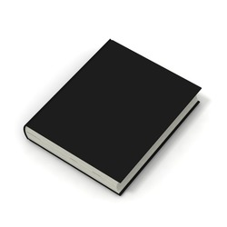 Blank book with black cover on white background.