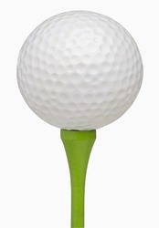 Golf ball on tee, isolated on white, includes clipping path
