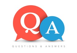 Question and Answers concept illustration template with big circle speech bubbles with QA letters - qustions and answers section icon, header image
