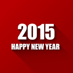 Vector Modern red  simple Happy new year card (2015) with a long shadow effect