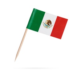 Miniature paper flag Mexico. Isolated Mexican toothpick flag pointer on white background. With shadow below
