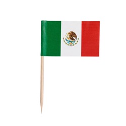 Miniature paper flag Mexico. Isolated Mexican toothpick flag pointer on white background.