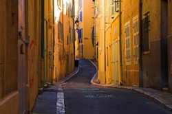 Bend streets in the old port part of Marseille, France
