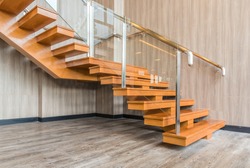 Modern interior design of wood stairs way in new office building