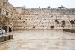 The Western Wall in Jerusalem, empty of people during snow