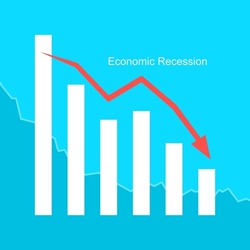 Economic recession. The decline of the stock market. The bear market graph. Risk of business investing. Financial crisis. Prospects of the economic downturn. GDP falls.