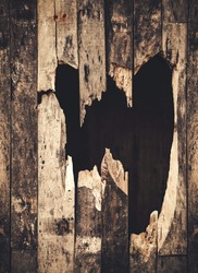 hole of broken grunge wood background