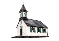 Old scandinavian church isolated on white. Thingvellir Church