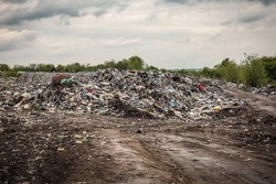 different garbage in Sanitary Landfill, waste or pollution problem, selective focus
