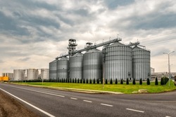 Grain elevator silos for storage and drying of grains, wheat, corn, soy, sunflower. Industrial theme