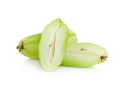 Bilimbi (Averhoa bilimbi Linn.) or cucumber fruit slice on white background