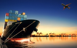 container ship in import export and business logistic