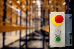 emergency buttons in a empty warehouse