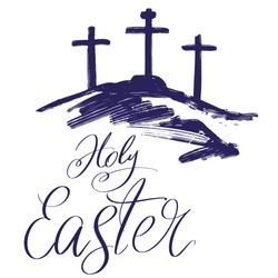 Holy Easter holiday religious calligraphic text , cross symbol of Christianity hand drawn vector illustration sketch