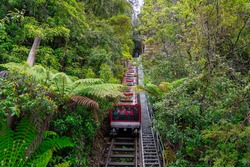 Scenic Railway at the Blue Mountains, Sydney Australia. World heritage Blue mountains with Scenic Railway moving around beautiful landscape.