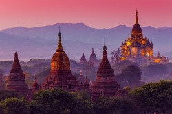 ancient temple in Bagan after sunset , Myanmar , UNESCO World Heritage Site