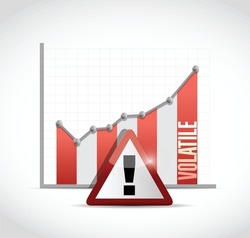volatile business graph and warning sign illustration design over a white background