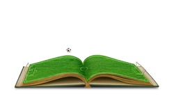 Open green grass book Of soccer stadium with football