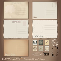 Vector set: Vintage postcard designs and postage stamps.