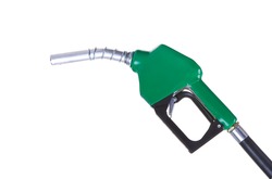 A green fuel nozzle on a white background