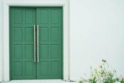green wooden door background, wall