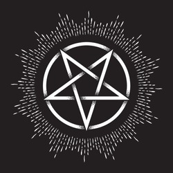 Inverted pentagram or pentalpha or pentangle. Hand drawn dot work ancient pagan symbol of five-pointed star vector illustration. Black work, flash tattoo or print design
