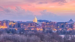 Washington, D.C. city skyline at twilight in USA