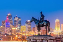 Kansas City skyline with The Scout overlooking(108 years old statue) It was conceived in 1910 
