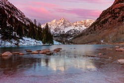 Nature landscape of Maroon bell  in Colorado USA at sunrise