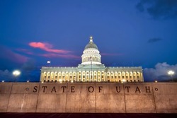 Utah State Capitol building in Salt Lake City in Utah USA at sunset