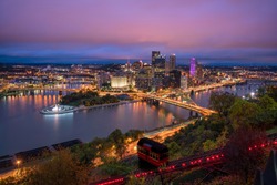 View of downtown Pittsburgh from top of the Duquesne Incline, Mount Washington, in Pittsburgh, Pennsylvania USA