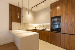 Interior of modern wooden kitchen