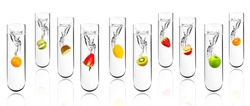 Mix fruit dropped in chemical test tube, Biotechnology, Genetically Modified Organisms