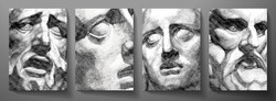 Engraved antique face - poster. Vector line pattern (guilloche) of ancient Greek portrait (closeup man head). Digital graphic for cover, historic artwork, currency, money design, ancient picture