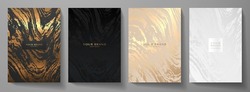 Modern elegant cover design set. Luxury fashionable background with abstract marble pattern in gold, black, silver color. Elite premium vector template for stylish brochure, flyer layout, contemporary