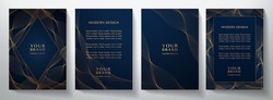 Contemporary abstract technology cover design set. Luxury background with gold line pattern. Premium vector tech backdrop for business layout, digital certificate, brochure template, modern notebook