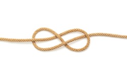 Nautical rope knot, Figure eight knot on white background