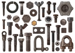 A huge collection of rusty bolts, screws, nuts and other Items by iron. Excellent for adding texture and extra details to your designs