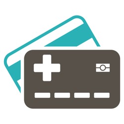 Medical Insurance Cards vector icon. Style is bicolor flat symbol, grey and cyan colors, rounded angles, white background.