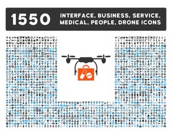 Medical Drone Shipment and other web interface, business tools, people poses, medical service vector icons. Style is flat symbols, bicolored, rounded angles, white background.