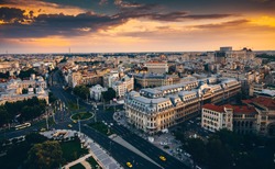 Bucharest view from above during summer sunrise