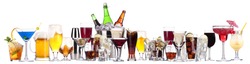 different images of alcohol isolated on a white background