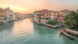 View to the grand canal and Museum of Academy from the Academy bridge (Ponte dell'Accademia) in Venice, Italy