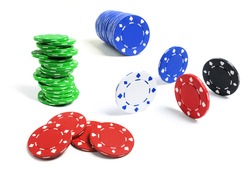Poker Chips on Isolated White Background